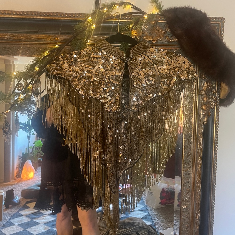 Hand Crafted Gold Sequin Fringe Crop Top